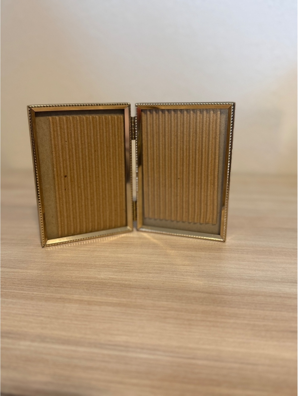 Double Photo Picture Frame with Gold Beaded Edge